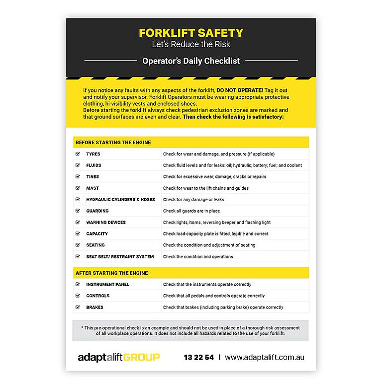 Forklift Pre-Start Checklist Poster – Adaptalift Store