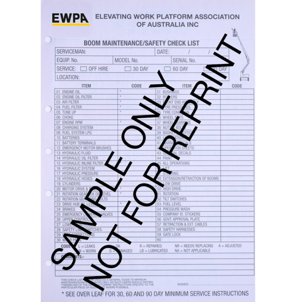 Boom Maintenance Safety Checklist - EWPA