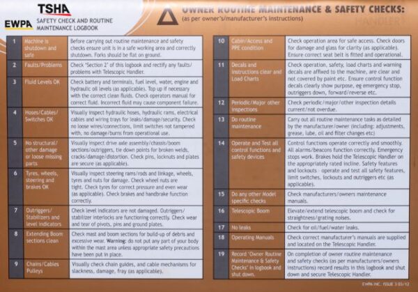 Telescopic Handler Routine Maintenance Logbook - EWPA